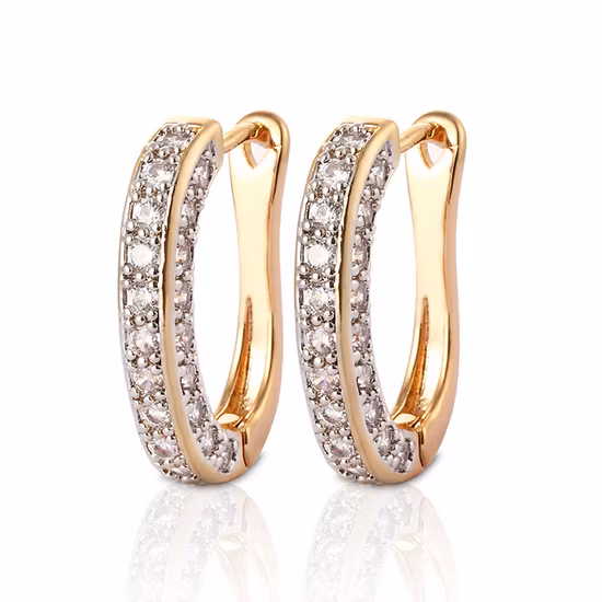 Fashion Jewelry 18K Gold Plated Silver Alloy Huggie Stud Drop Hoop CZ Earrings with Crystal for Women