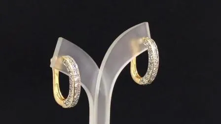 Fashion Jewelry 18K Gold Plated Silver Alloy Huggie Stud Drop Hoop CZ Earrings with Crystal for Women