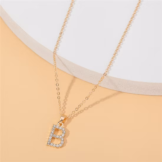 Fashion Jewelry Gold Plated Alloy Zirconia Pendant Necklace Letter a-Z Shape Alloy Initial Women Choker Necklace