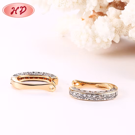 Fashion Jewelry 18K Gold Plated Silver Alloy Huggie Stud Drop Hoop CZ Earrings with Crystal for Women