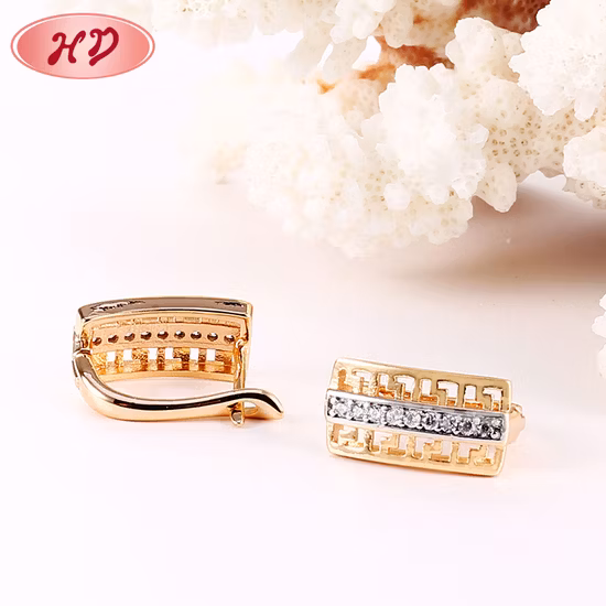 Fashion Jewelry 18K Gold Plated Silver Alloy Huggie Stud Drop Hoop CZ Earrings with Crystal for Women