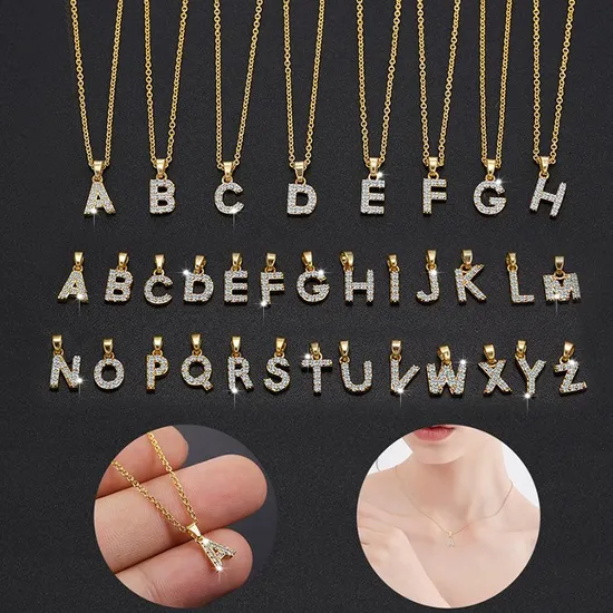 Fashion Jewelry Gold Plated Alloy Zirconia Pendant Necklace Letter a-Z Shape Alloy Initial Women Choker Necklace