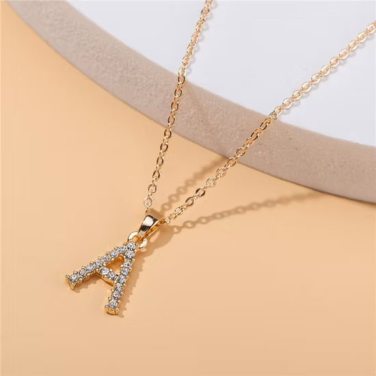 Fashion Jewelry Gold Plated Alloy Zirconia Pendant Necklace Letter a-Z Shape Alloy Initial Women Choker Necklace