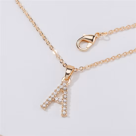 Fashion Jewelry Gold Plated Alloy Zirconia Pendant Necklace Letter a-Z Shape Alloy Initial Women Choker Necklace