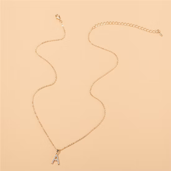 Fashion Jewelry Gold Plated Alloy Zirconia Pendant Necklace Letter a-Z Shape Alloy Initial Women Choker Necklace