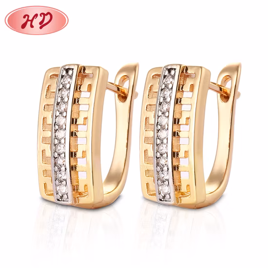 Fashion Jewelry 18K Gold Plated Silver Alloy Huggie Stud Drop Hoop CZ Earrings with Crystal for Women